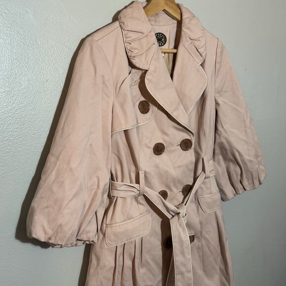 Women's Size 6 Idra Anthropologie Pink Jacket Balloon Sleeve Short Trench Coat - Picture 2 of 7